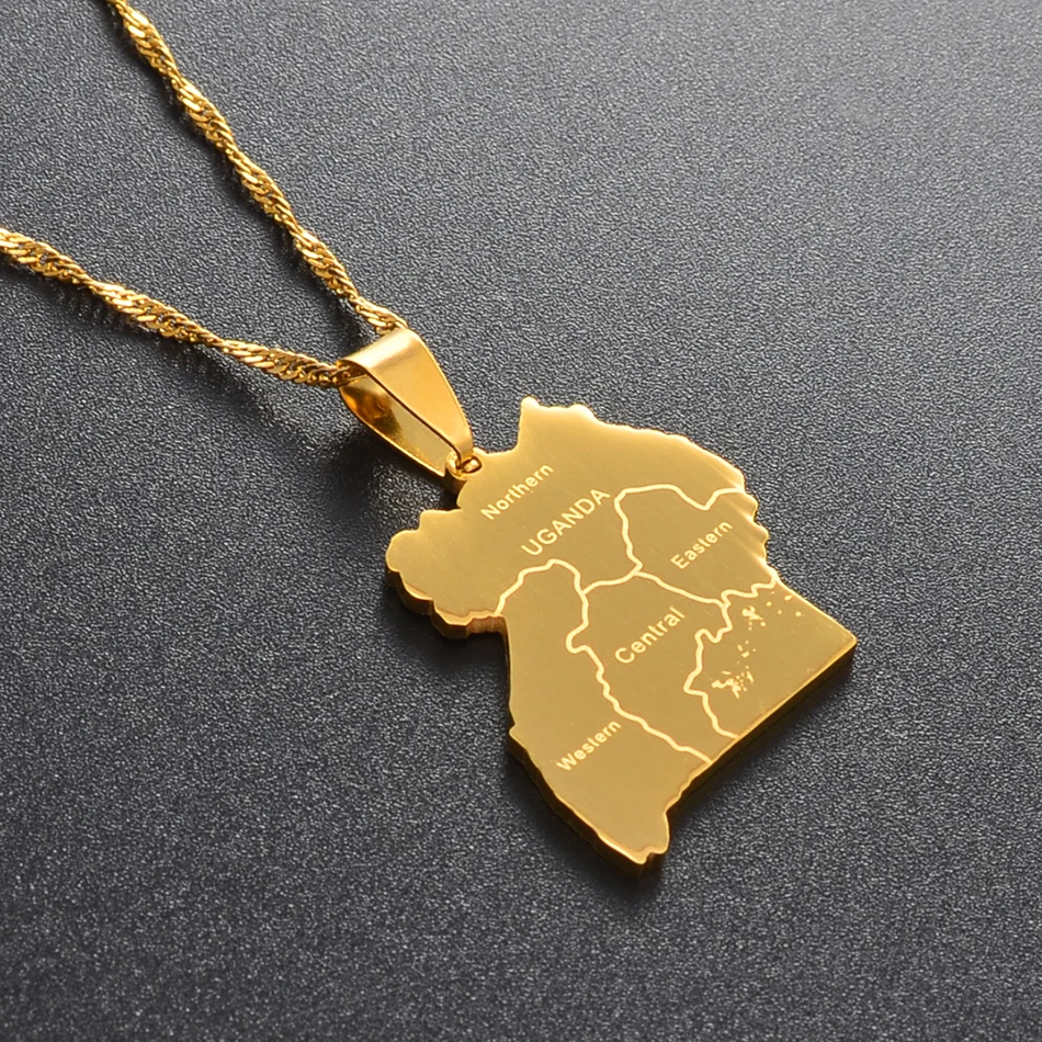 Anniyo Uganda Map & Cities Pendant Necklace Gold Color Silver Color Jewelry Ugandan Maps  #155321