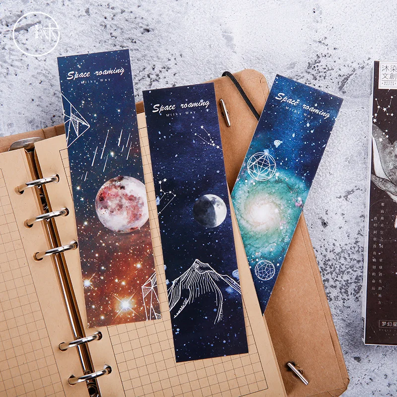 30 Sheets Space Odyssey Bookmarks Moon Phase Starry Sky DIY Card Scrapbooking Blessing Greeting Card Paper Decoration