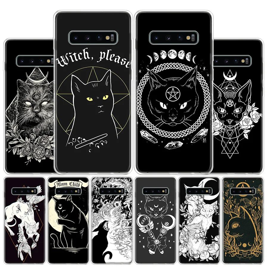 Witch and cat Colorful Cute Cover Phone Case For Samsung Galaxy A51 A71 A50 A70 A40 A30 A20E A10 A41 A31 A21S A11 A01 A6 A8 + A7