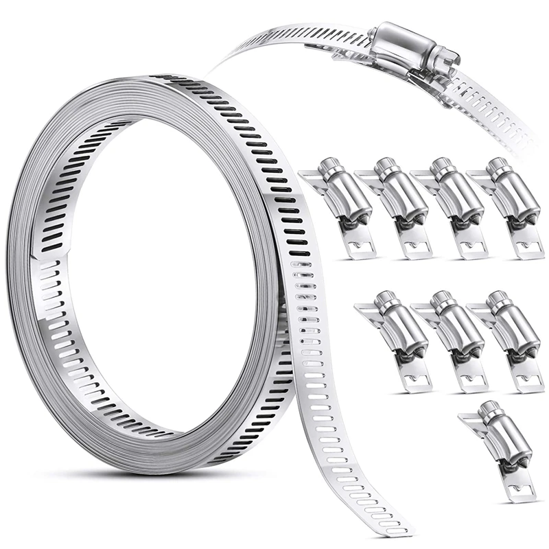 Hot 304 Stainless Steel Worm Clamp Hose Cinch Rings Strap with Fasteners Adjustable DIY Pipe Hose Clamp Ducting Clamp 11.5 Feet