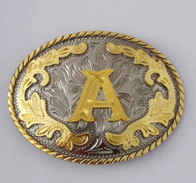 Boucle de ceinture occidentale avec lettres initiales ABCDEFG à Y-Cowboy Rodeo, grande boucle de ceinture dorée pour hommes et femmes