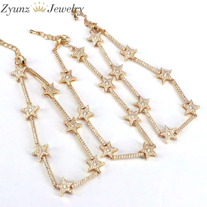 3PCS, Trendy Zirconia Crystal Stars Chain Bracelet for Women Finger Hand Gold color Stars Charm Bracelets Delicate CZ bracelet