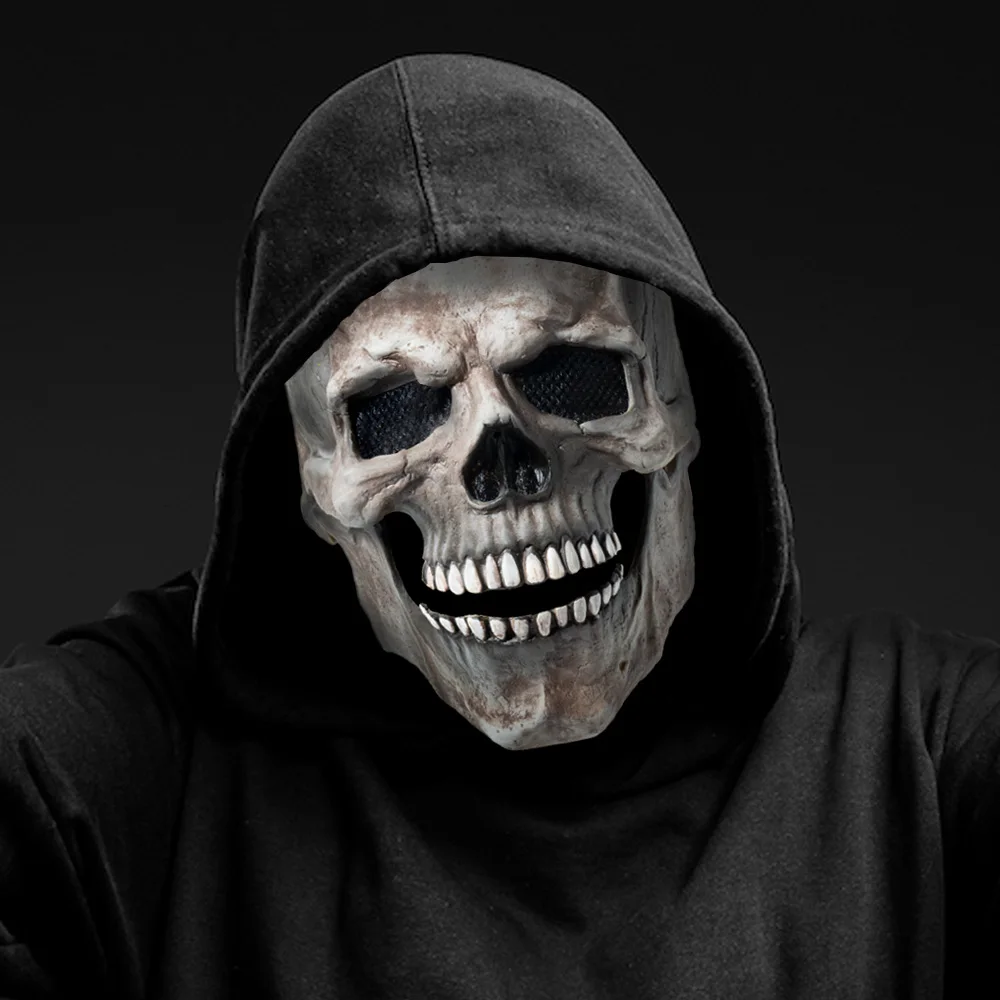 Horror Skull Movable Jaw Mask Cosplay Scary Skeleton Evil Killer Ghost Face Latex Masks Helmet Halloween Masquerade Party Props