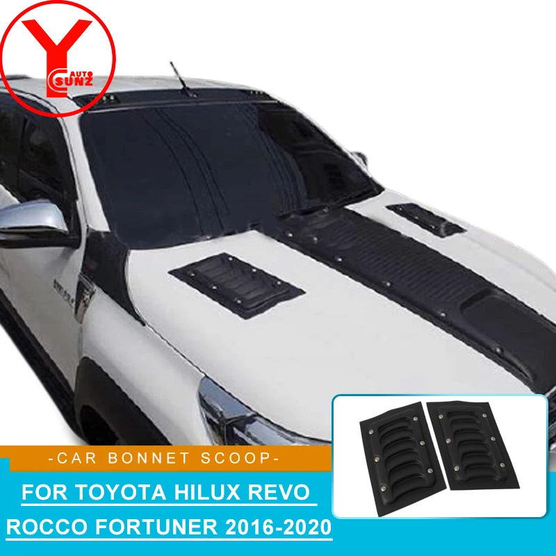 Black Nail Side Bonnet Scoop Vent Bonnet Hood Cover Decoration For Toyota Hilux Revo Rocco Fortuner SW4 2016 2017 2018 2019 2020