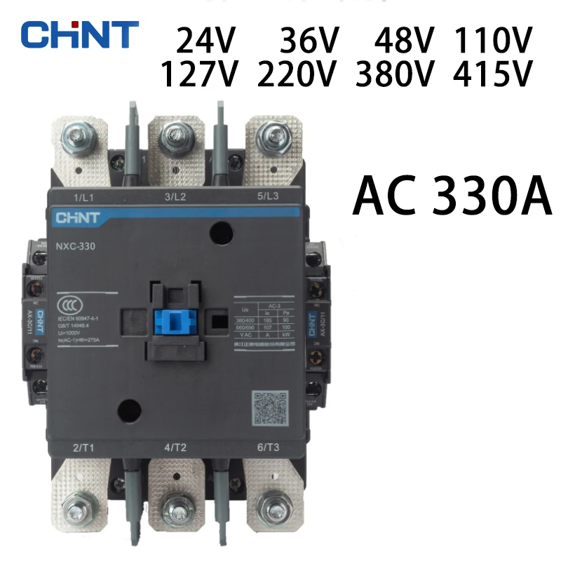 

CHINT NX330 C-contactor 330A AC 24V 36V 48V 110V 127V 220V 380V 415V Two normally open and two normally closed