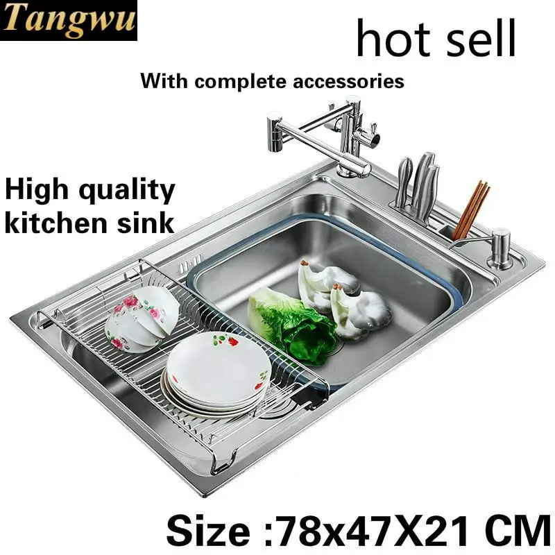 

Tangwu, многофункциональный, модный, пищевой, 304 кухонная раковина из нержавеющей стали, большой, с одним слотом, 78x47x21 см