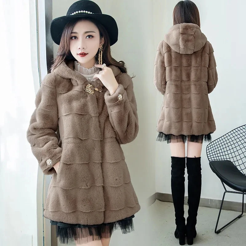 Thick Danish Mink Coat For Women 2021 Winter Fashion High Quality  Imitation Fur Coat Hooded Chaqueta Mujer Temperament 538