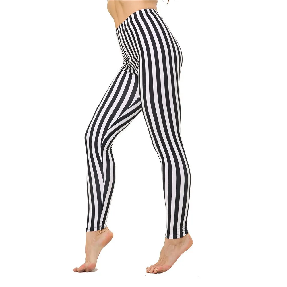 YRRETY Women Black And White Striped Leggings Stretchy Plaid Houndstooth Print Pencil Pants Autumn Push Up Fitness YogaTrousers