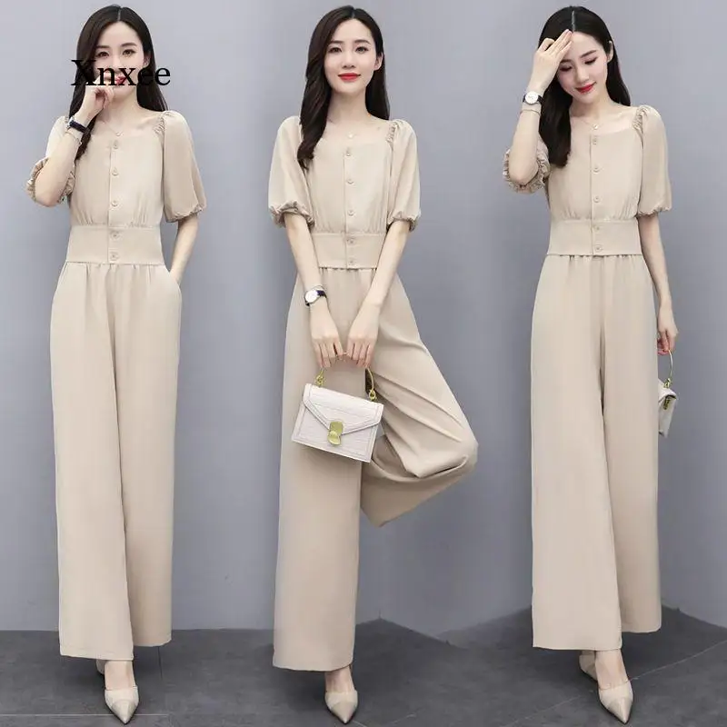 2021 New Fashion Sexy Two-Piece Summer Women's Solid Color Square Collar Elegant Ruffled Tie Suit Streetwear