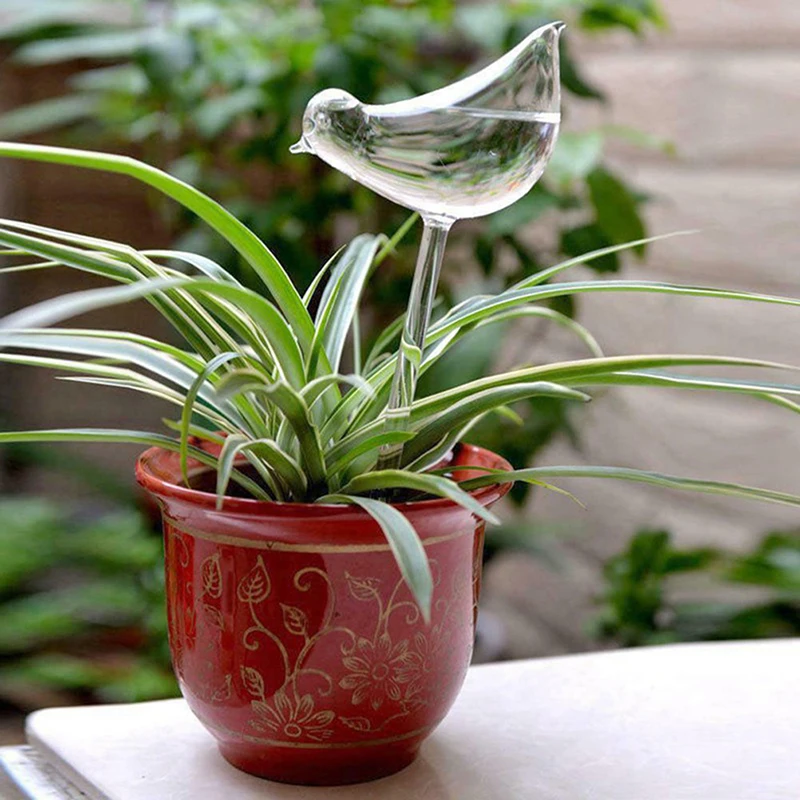 Bird Shape Hand Blown Clear Aqua Bulbs, Plant Waterer Self Watering Globes