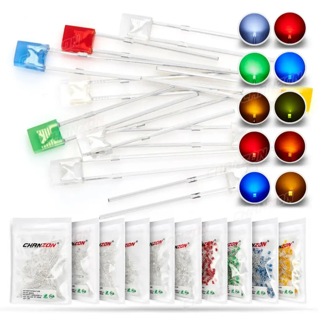 100 szt. 2x3x4 mm kwadratowa dioda LED biała czerwona zielona niebieska żółta pomarańczowa 2x3x4mm prostokątna przezroczysta rozproszona lampa emitująca DIY — zdjęcie 5