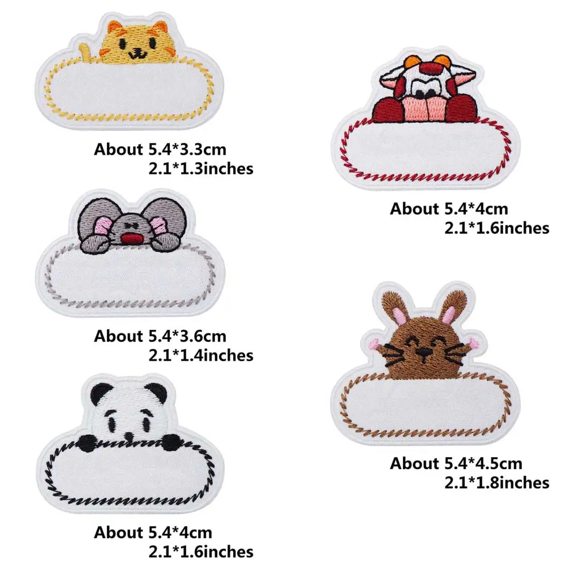 Custom Kids Name Patch Cartoon Rabbit Panda Animal Embroidery Kindergarten Baby Name Badge Applique