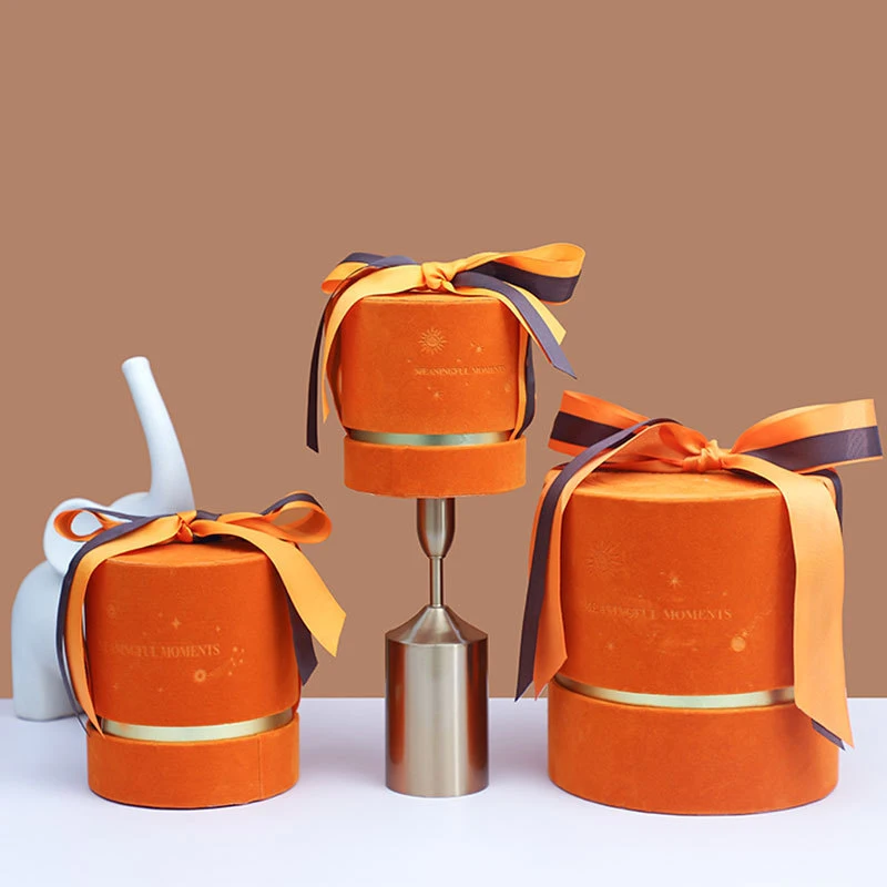 

3 Piece Set Orange Cylinder Box Packaging Birthday Gift Candy Box Package Wedding Sugar Boxes