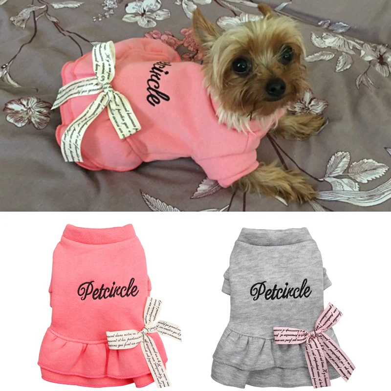 Cute Bow Puppy Dog Dress Winter Warm Pet Clothes for Small Dogs York Shih Tzu Dresses Cat Skirt mascotas vestidos para perritas