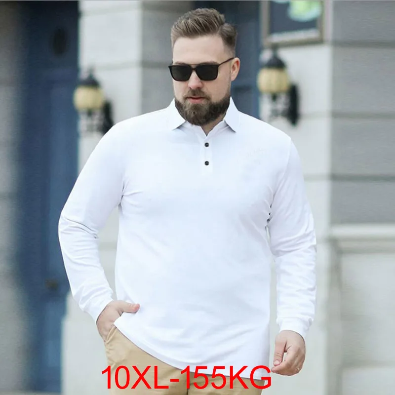 Autumn Winter men shirts long sleeve large size 7XL 8XL 9XL 10XL letter turn down collar tees loose tops black 54 56 60 52