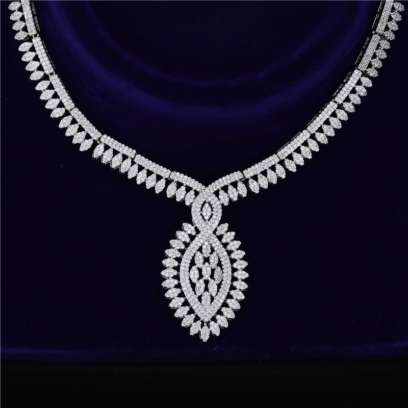 HUAMI Ins Hot Sale Geometry Water Silver Chian Jewelry for Women Earrings and Necklace Set Wedding Party Temperament 2 Piece Set