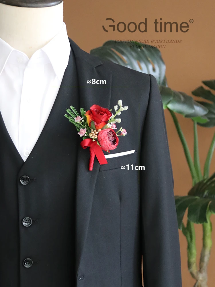 GT Lụa Corsages Boutonnieres Trang Trí Đám Cưới Hôn Nhân Hoa Hồng Cổ Tay Hoa Cho Khách Đỏ