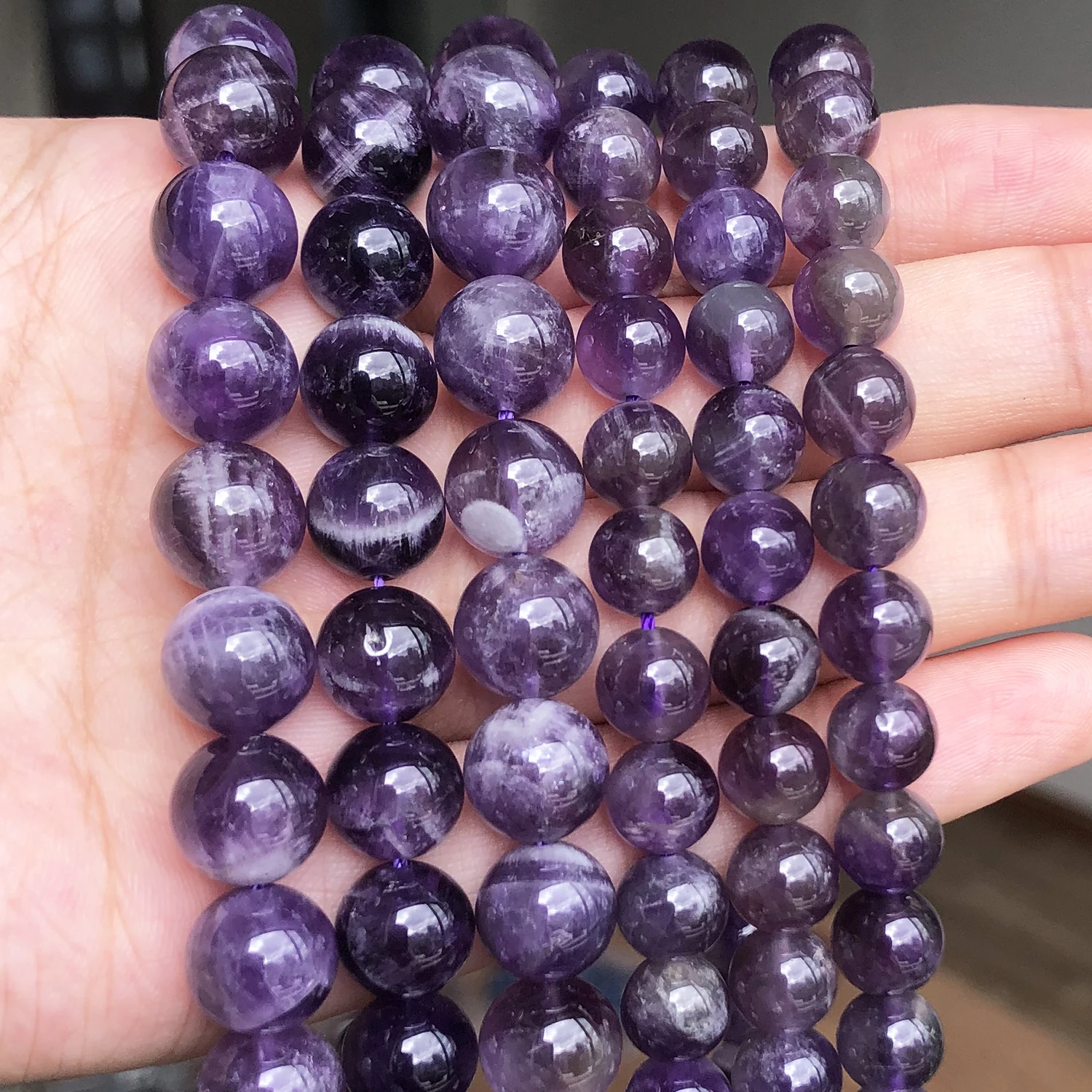 Đá Tự Nhiên Tím Amethysts Rời Hạt Trang Sức Làm Hoa Thạch Anh Hạt Tròn DIY Phụ Kiện Làm Vòng Tay 4 6 8 10 12Mm