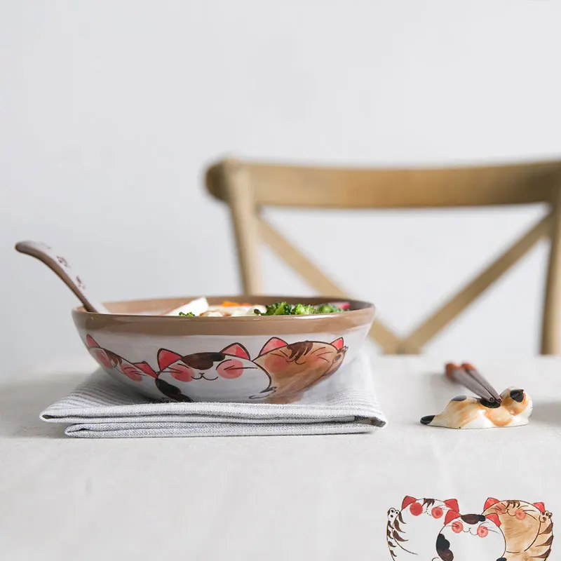 ANTOWALL Japanese Fortune Cat Bowl  RamenInstant Noodle Rice Bowl Tableware Restaurant Household Large Soup Bowl