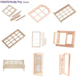 Multi Styles 1/12 miniatura per casa delle bambole in legno porta singola esterna cornice per finestra in legno accessori fai da te giocattoli per mobili per case delle bambole