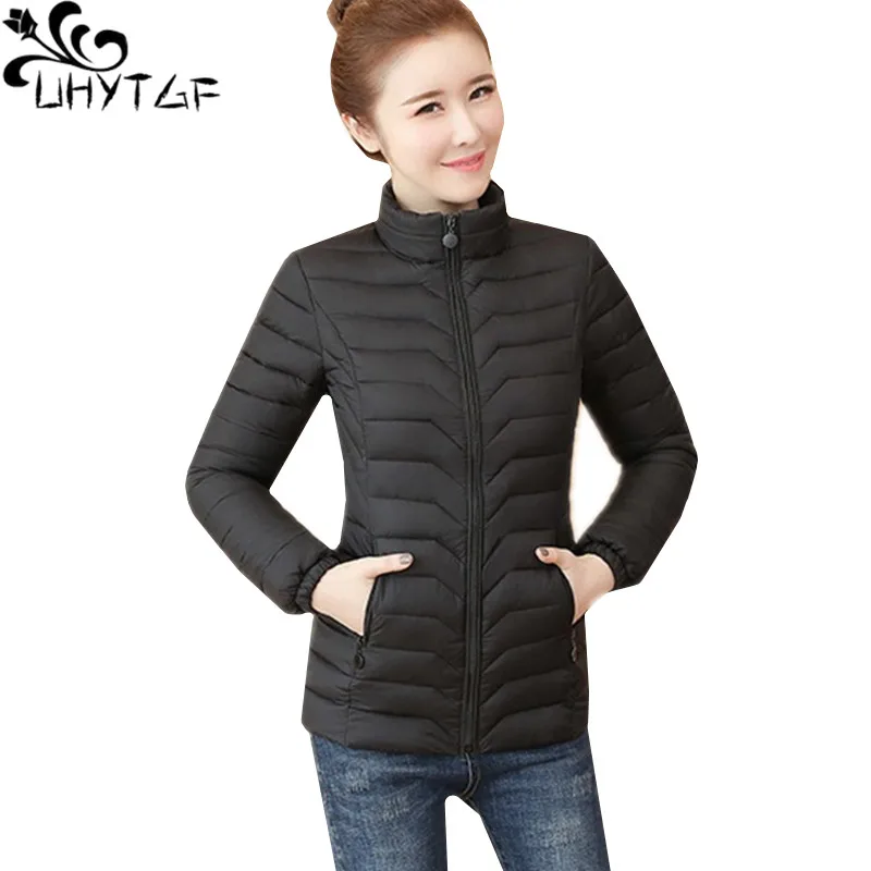 

UHYTGF Winterr Down Jacket For Women Thin And Light 6XL Big Size Parka Coat Zipper Slim Down Cotton Jacket Chaqueta Mujer 775