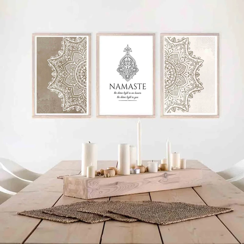 Mandala Flower Beige Neutral Color Bohemian Mural Namaste Art Poster Print Canvas Painting Zen Yoga Room Interior Home Decor