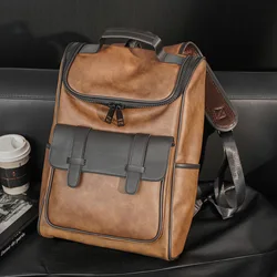 2022 New Retro Backpack Men Pactchwork Matte PU Leather Laptop Backpacks For Men Fashion High capacity Men's Backpack School Bag