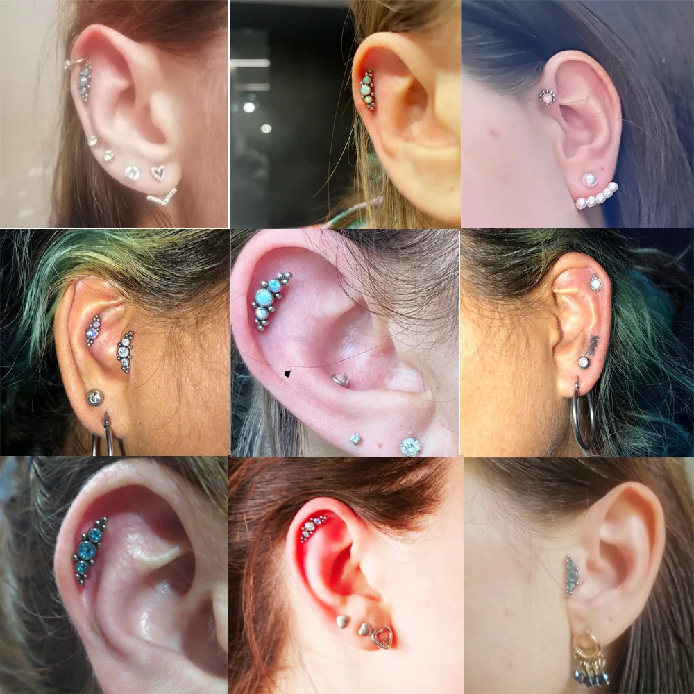 1PC Cluster Labret Lip Studs Waterdrop Opal Ear Tragus Helix Cartilage Earring Stud Titanium &Steel Trendy Body Piercing Jewelry