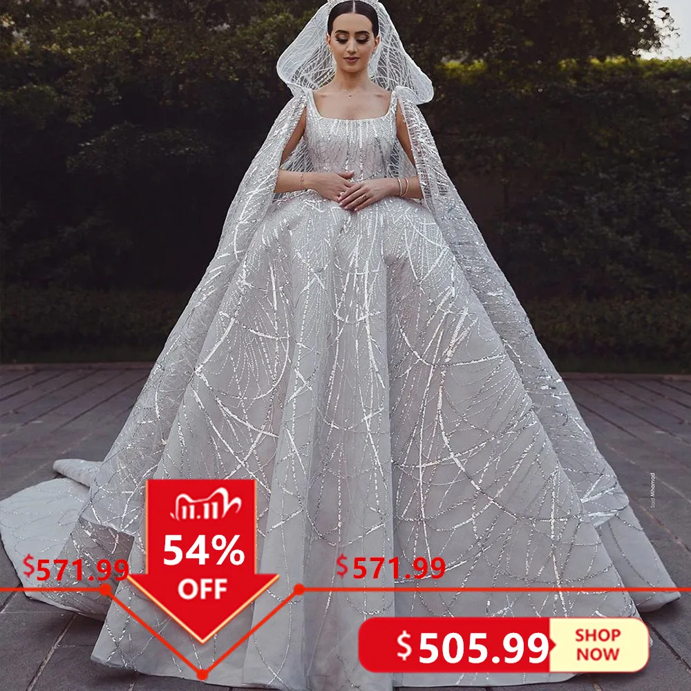 

Romantic Arabic Ball Gown Beads Lace Wedding Dresses With Long Veil Robe de Mariee Saudi Arabia Wedding Bridal Gowns With Cape