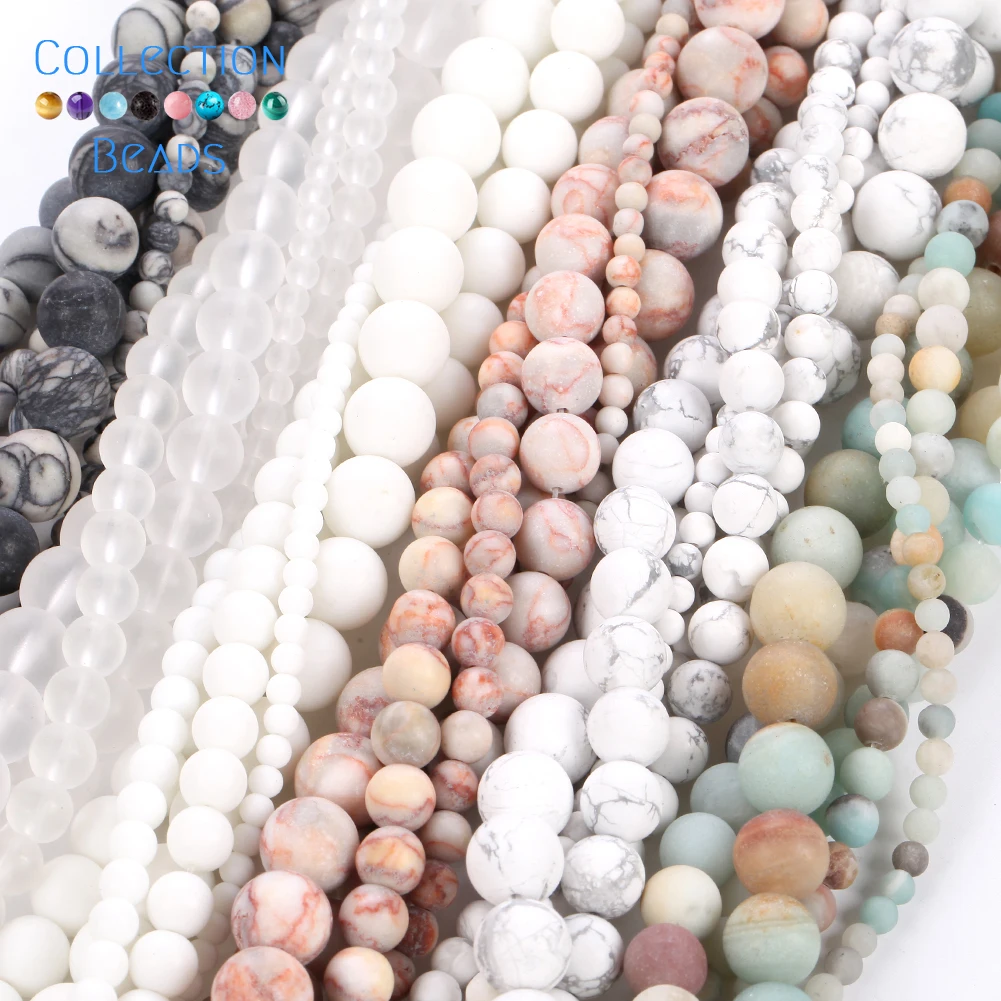 Natural Stone Dull Polished Crystal Quartz Watermelon Amazonite Turquoises Round Beads For Jewelry Making DIY Bracelets