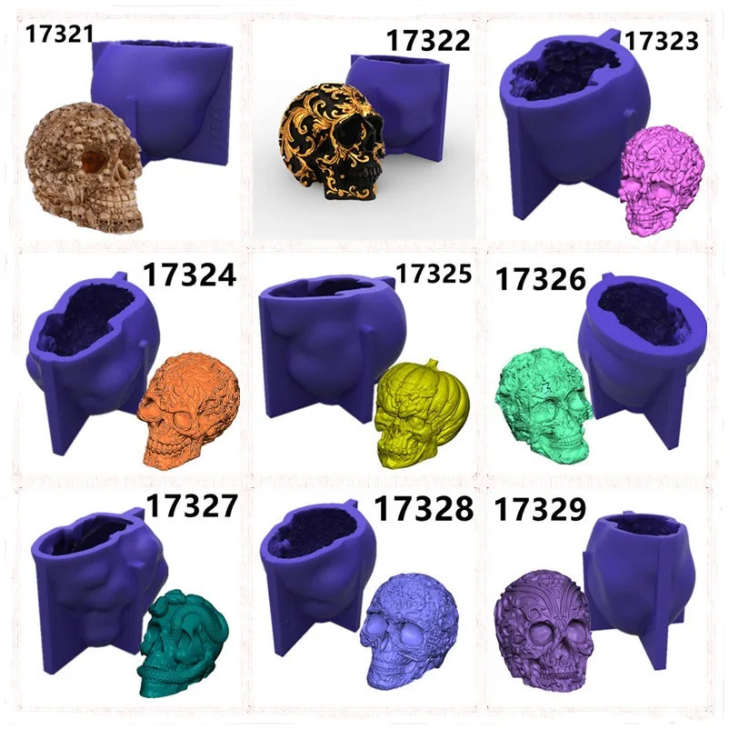 

12 Different Styles of Skulls Candle Silicone Mold for DIY Handmade Aromatherapy Candle Ornaments Handicrafts Soap Mold Hand Gif