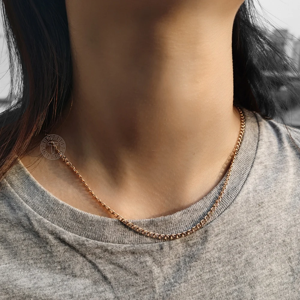 3mm 5mm Wide Women Chain Men Snake Link Necklace For Girls 585 Rose Gold Color Chain Fashion Snail Jewelry LCN41