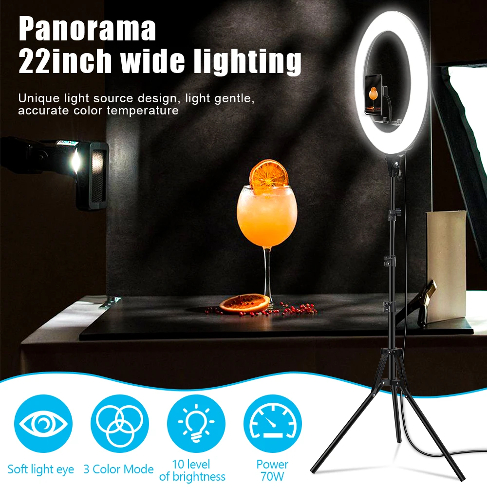 22 Inch LED Ring Light Selfie Fill Lamp 3000-6500K Bi-Color Photography Lighting with Tripod Remote Dimmable Video Ringlight