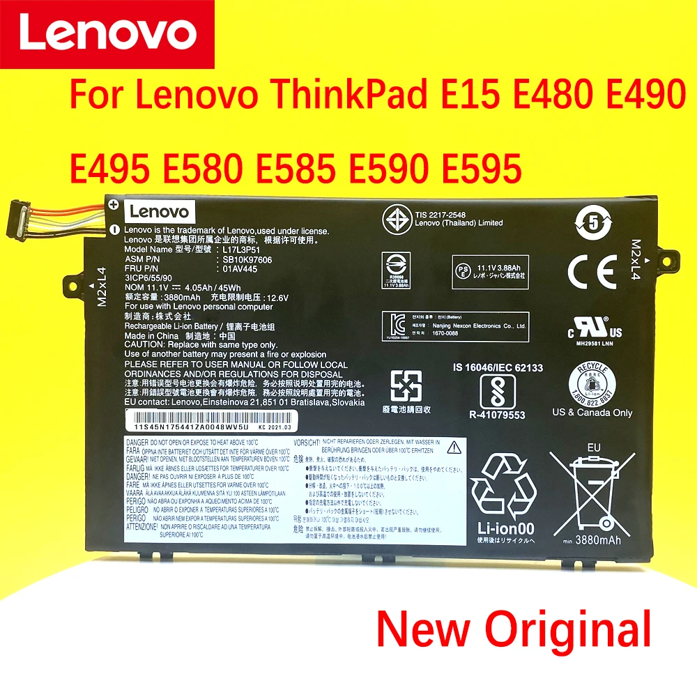 

NEW Original For Lenovo ThinkPad E480 E580 R480 R580 01AV463 01AV445 01AV466 L17M3P53 Laptop Battery