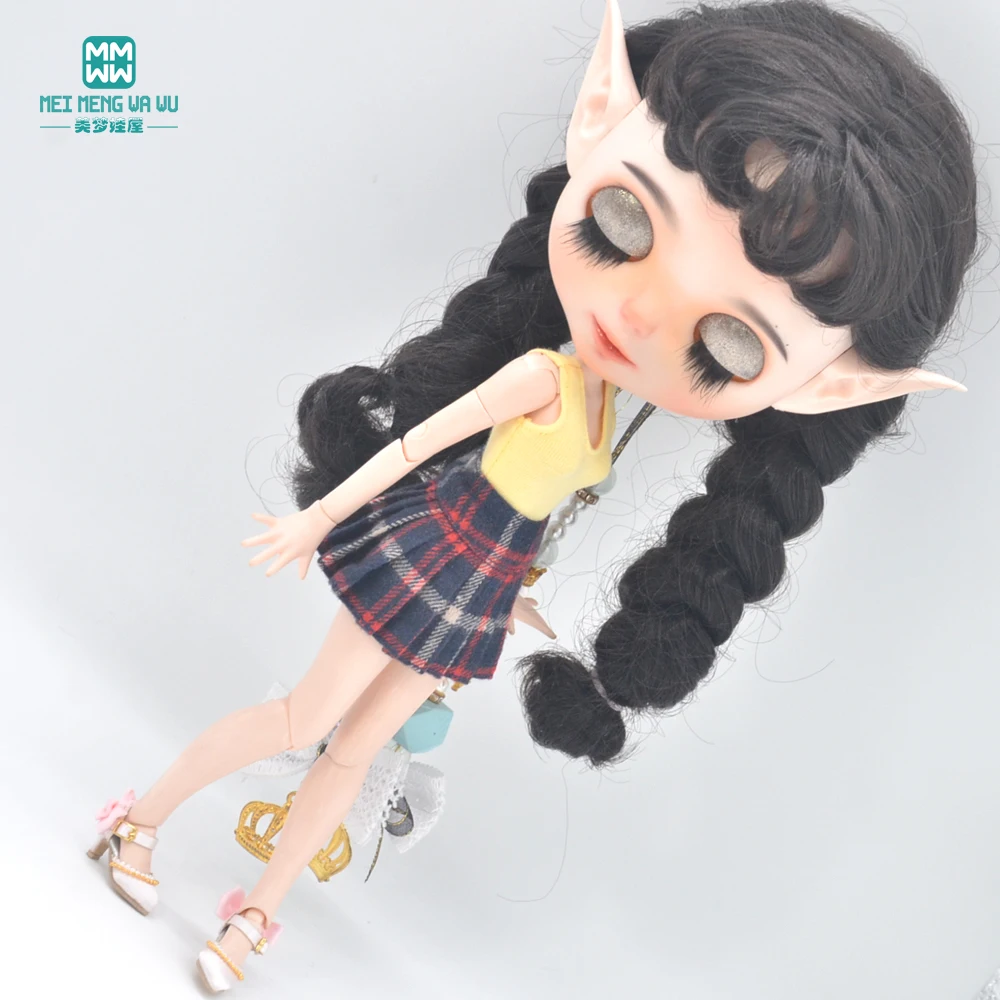 Clothes for Doll Fits Blyth Azone OB22 OB24 Doll Fashion Woolen Jacket Plaid Top Blue, Green, Black, Gray