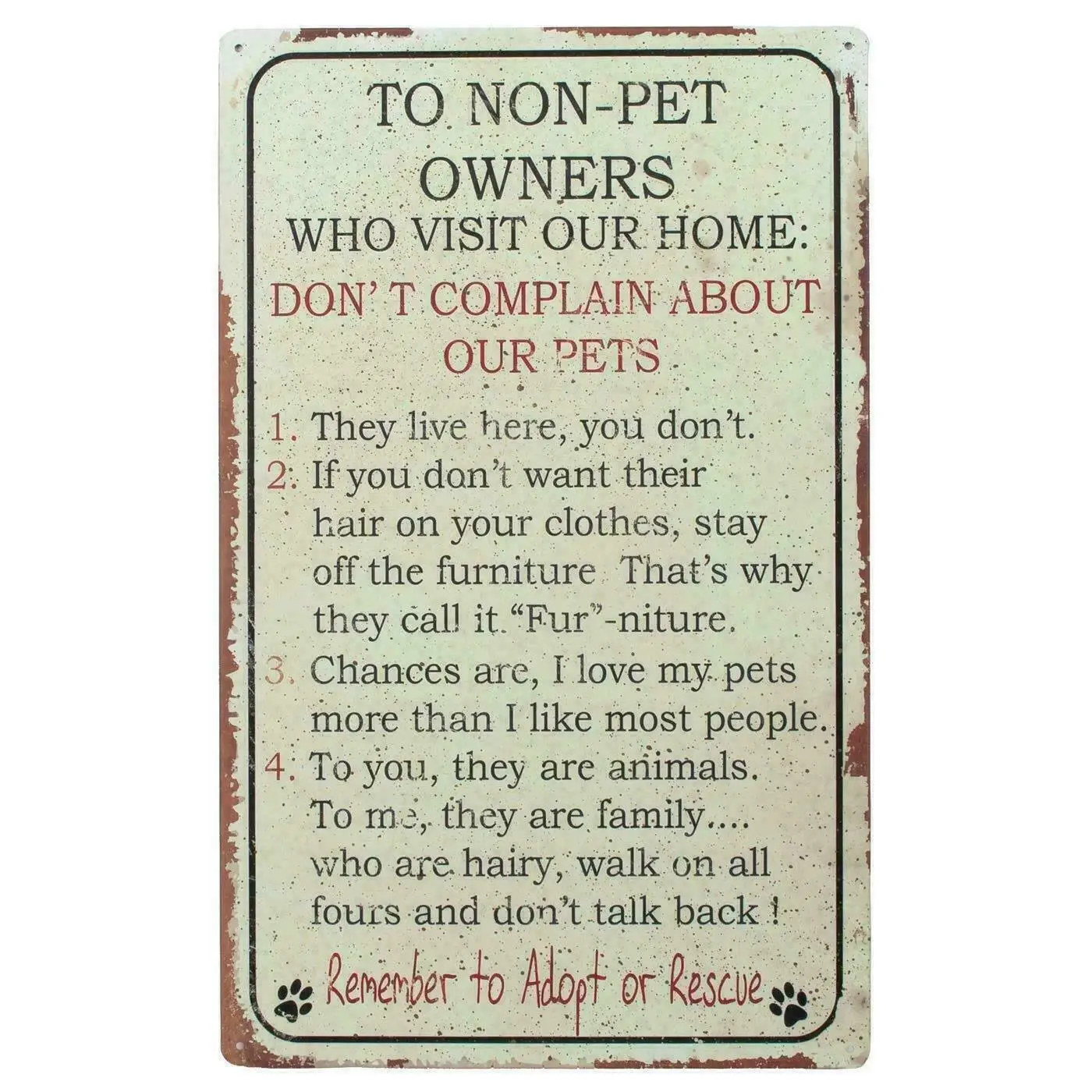 - Non Pet Owners Dogs Cats | Garage, Kitchen Decor, Bathroom, Retro Wall Home Bar Pub Vintage Cafe Decor, 8x12 Inch