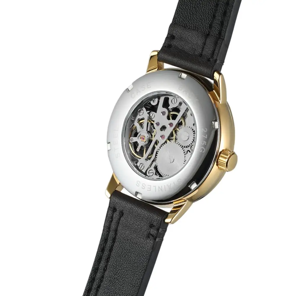 T-WINNER fashion simple casual orologi da uomo e da donna quadrante bianco cassa in oro cinturino nero orologio meccanico automatico