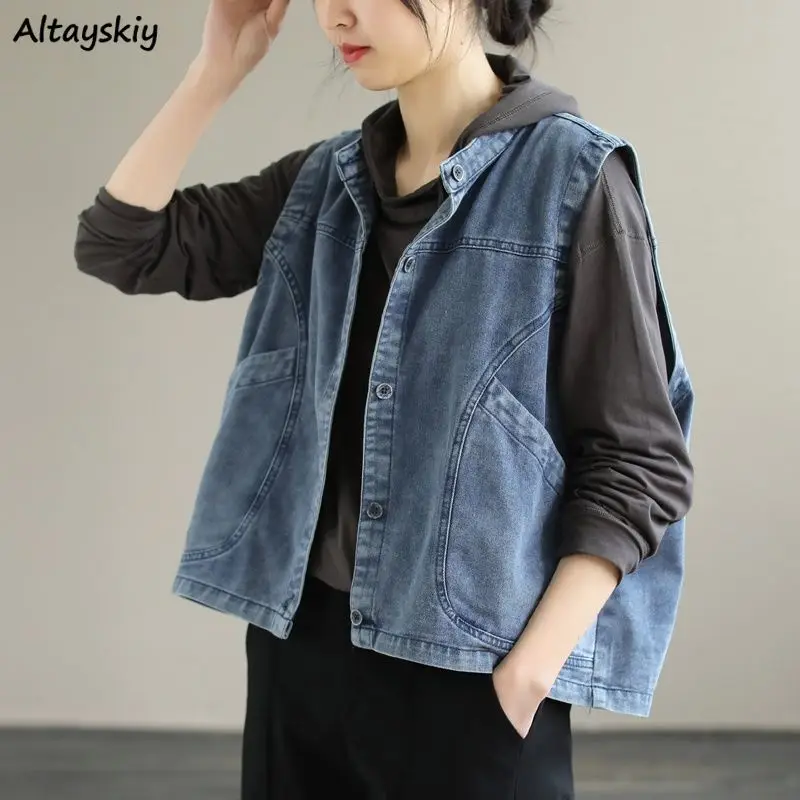 Vest Women Single Breasted Solid Fashionable Chic Streetwear Popular Spring Denim Loose Casual All-match Female Clothing Ulzzang