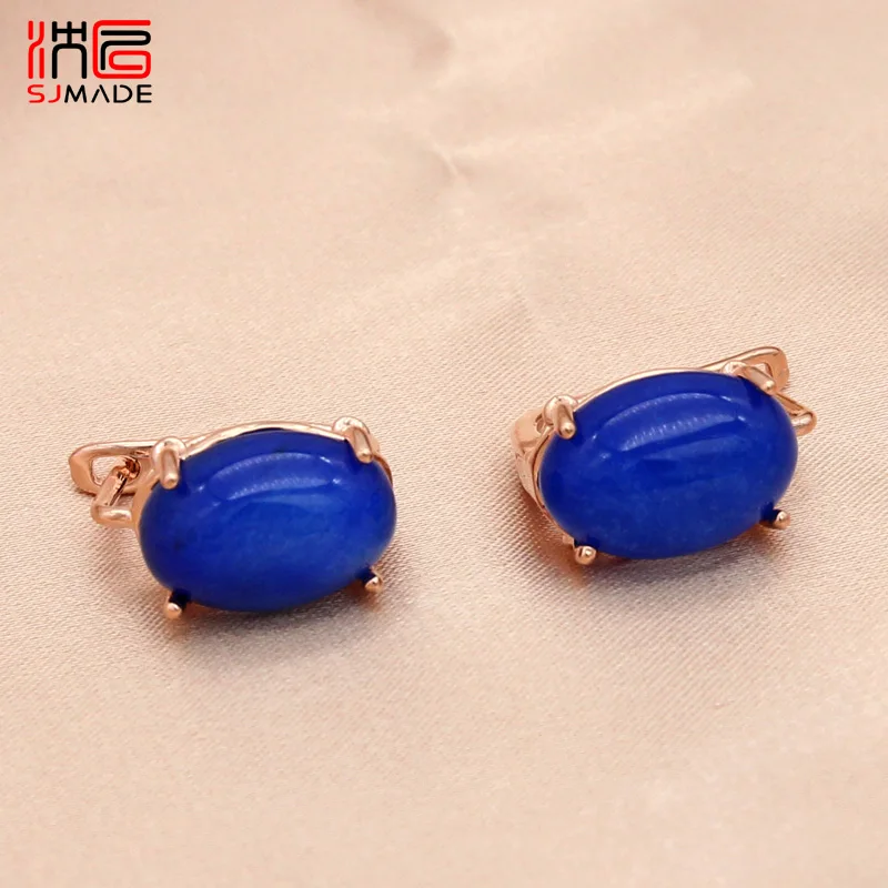 SHENJIANG New Fashion Egg Shape Natural Stone Dangle Earrings For Women Girl Wedding Party Lovely Jewelry Eardrop