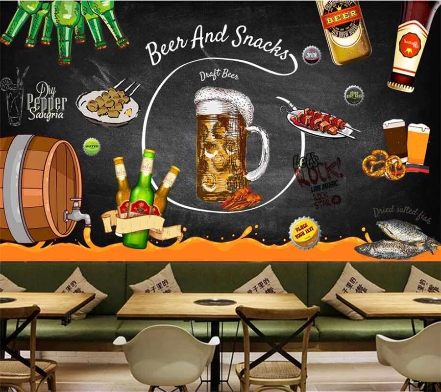 

Custom wallpaper 3d photo mural retro nostalgic hand-painted blackboard beer bar restaurant background decorative wall painting