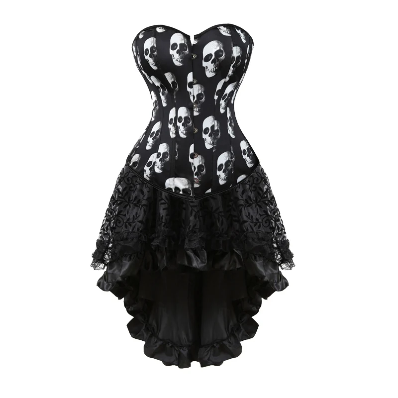 

Sapubonva Corset Dress Bustier Skull Skirts Top Set Sexy Women Gothic Victorian Lolita Costume Vintage Lingerie Lace Plus Size