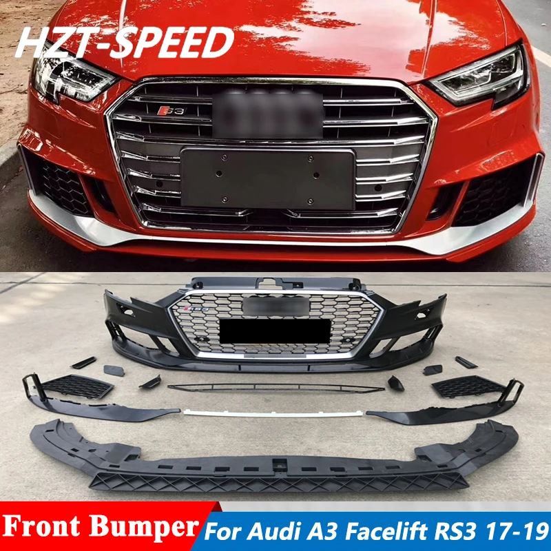 Unpainted PP Material Front Bumper For Audi A3 Facelift RS3 Style 2017-2019