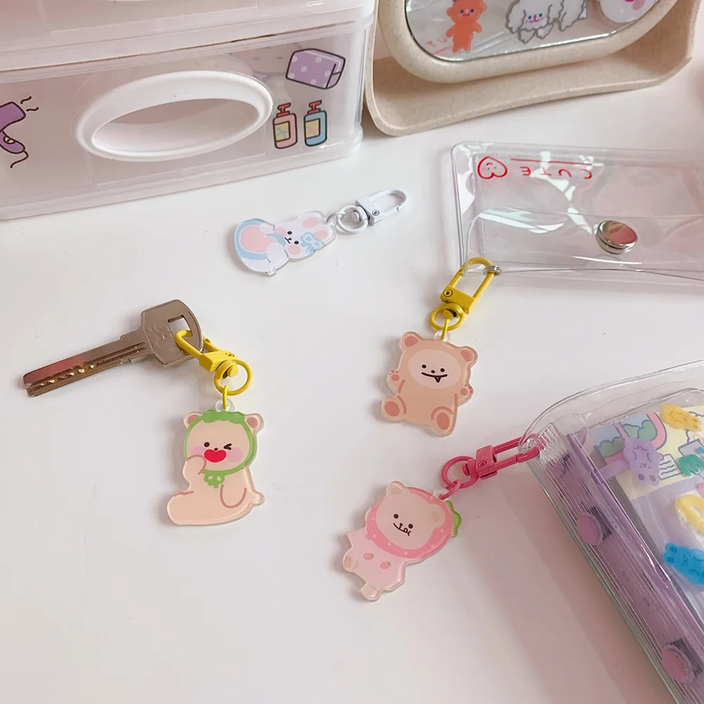 Ins Cartoon Cute Bear Rabbit Key Buckle AirPods Earphone Shell Girl Bag Pencil Case Creative Accessories Pendant Key Management
