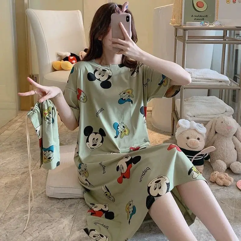 Doek Tas Mickey Minnie Print Pyjama Vrouwelijke Zomer Prinses Zoete Zomer Cartoon Pyjama Korte Mouwen Jurk