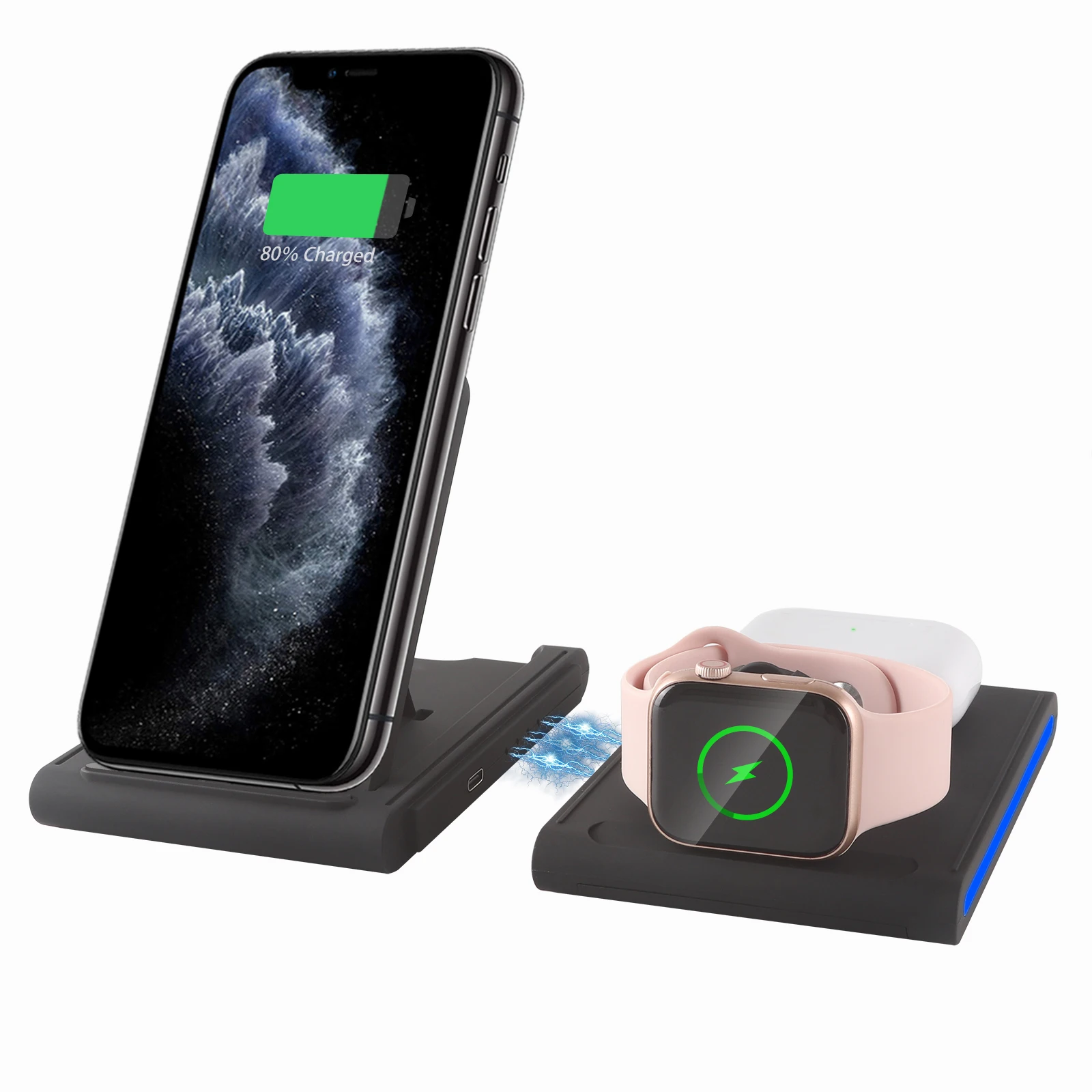 4 in 1 Wireless Charger 15W Qi Fast Charging Stand Dock for iPhone 12 11 X XS XR XS Max 8 8P Apple Watch 6 5 4 3 2 Airpods Pro