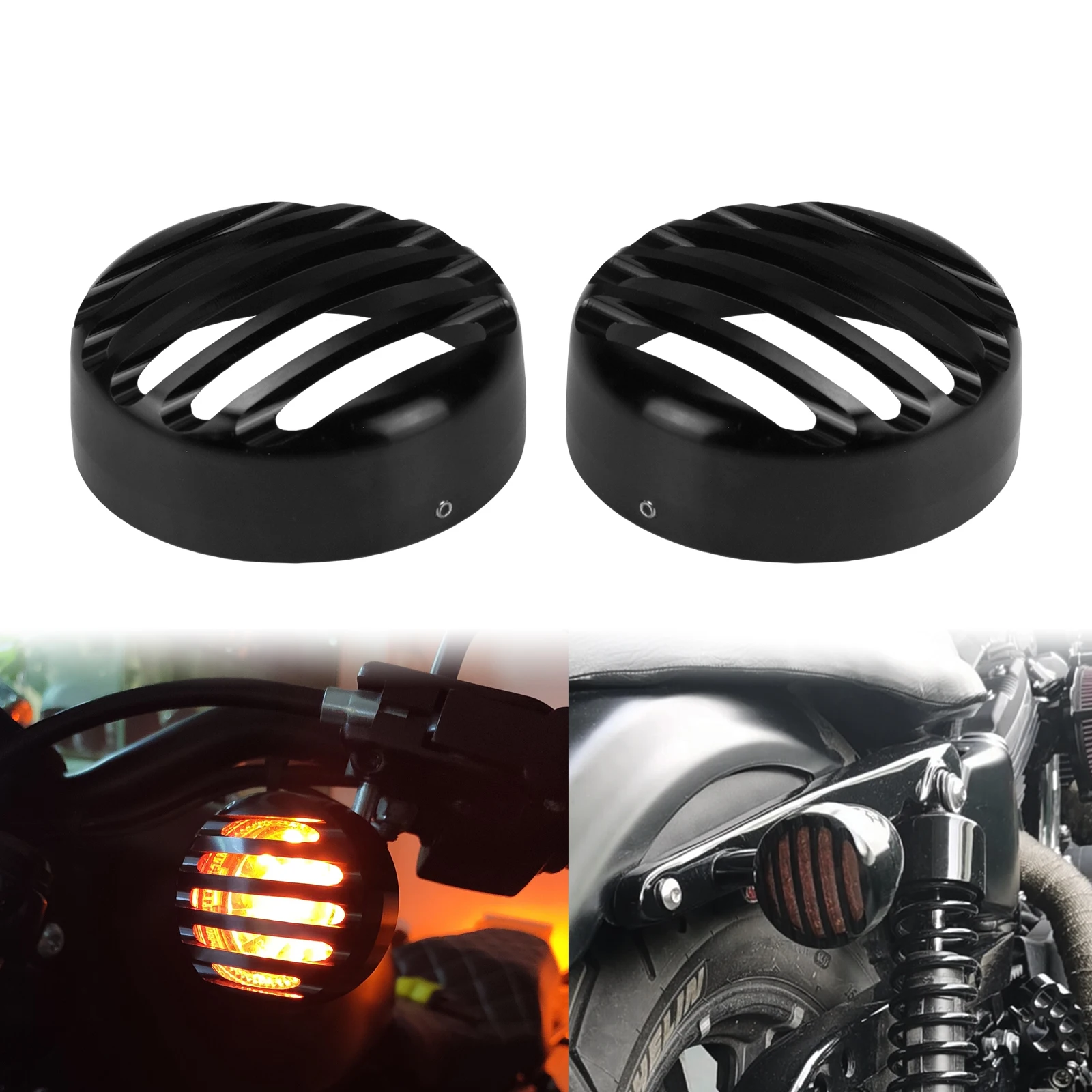 2xMotorrad-Blinkergrill-Abdeckung vorne und hinten, schwarz, für Harley Sportster XL Iron Nightster SuperLow 1992–2020