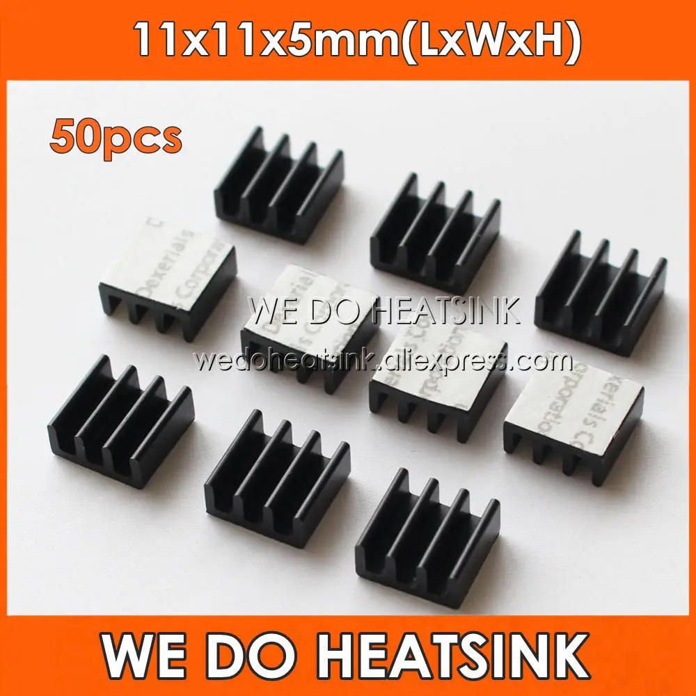 

50pcs 11x11x5mm Ram Chip Aluminum Black Anodizing Heatsink Cooler