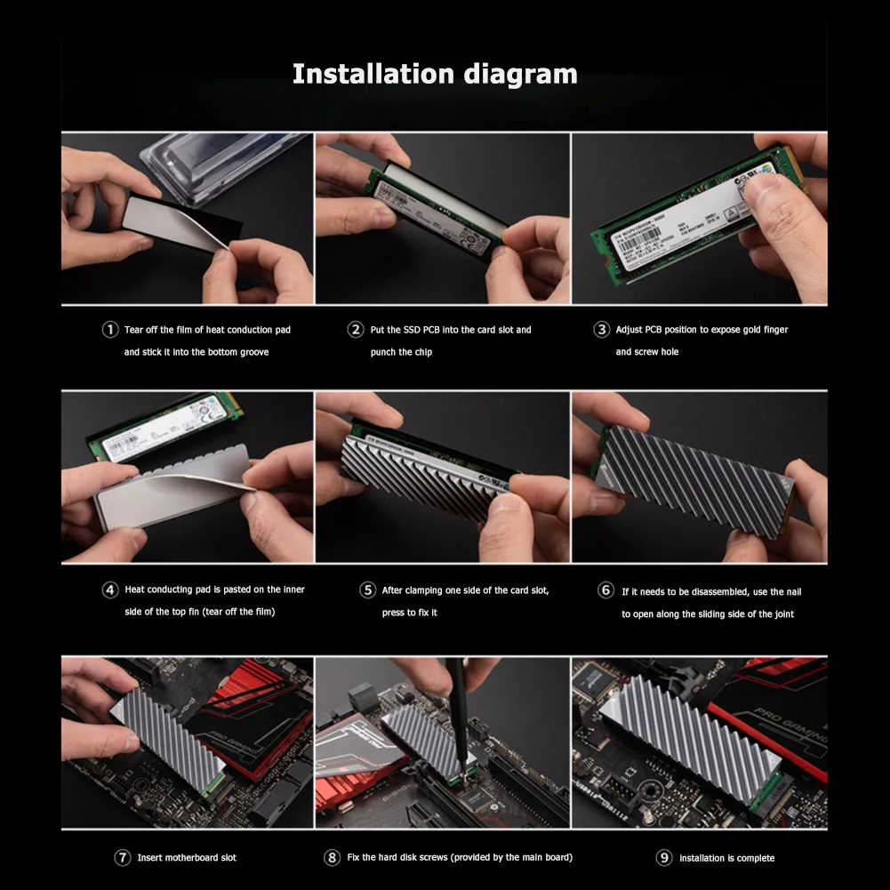 M.2 ssd nvme ngff 2280, dissipador de calor de alumínio, disco rígido, cooler, bloco de resfriamento térmico para pc desktop