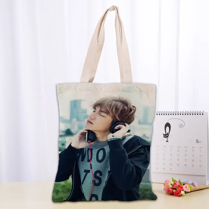 Borsa tote in tela Lee Min Ho di alta qualità Moda durevole Borsa da donna in cotone e lino per studenti Borse per la spesa stampate Logo