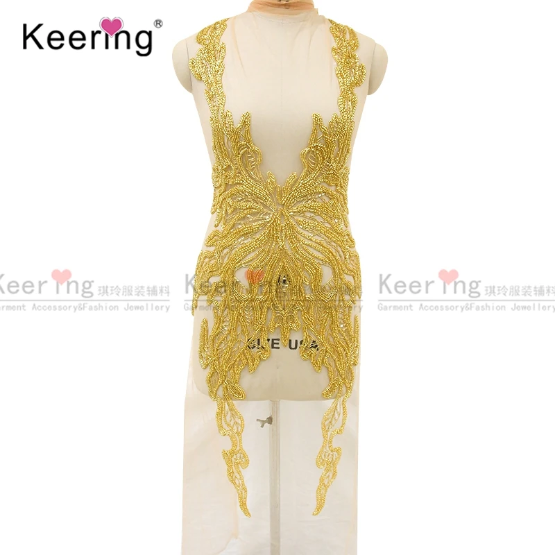 Elegant Butterfly Beads Body for Bridal Dress Gold & Silver WDP-003 Embellishment for Wedding Gown